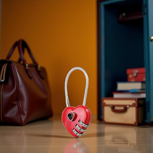 Image of Mini Love Heart Lock,Red Heart Padlock, Mini Code Lock,Padlocks and Hasps,Bags /Suitcase /Lockers /Backpacks /Jewelry Boxes Wire Rope 3-Digit Code Combination Padlock for Travel