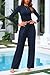 PRETTYGARDEN Women's 2 Piece Sets 2026 Fall Long Sleeve Crop Tops Wide Leg Pants Matching Outfit Tracksuits Spring Clothes (Navy,Medium)