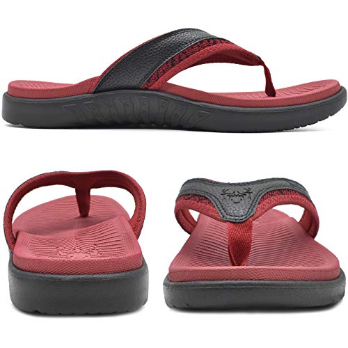Kuailu Mens Leather Sport Flip Flops Comfort Orthotic Thong Sandals With Plantar Fasciitis Arch Support For Outdoor Summer #TOP5