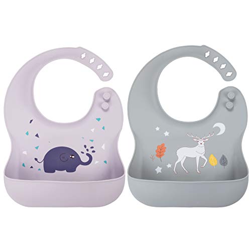 YOOFOSS Baby slabbetjes Waterdichte Siliconen slabbetjes 2 Pack Voeding slabbetjes Set voor Jongens & Meisjes Peuter Baby Pasgeboren slabbetjes Zacht, Gemakkelijk Veeg Schoon, BPA vrij, Hypoallergeen