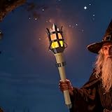 TCGADVN Medieval Handheld Torch Prop LED Light,Realistic Flame Torch for Games Sports Competitions Themed Party,Resin Lampshade and Retro Handle for Halloween, Mardi Gras, Game Party