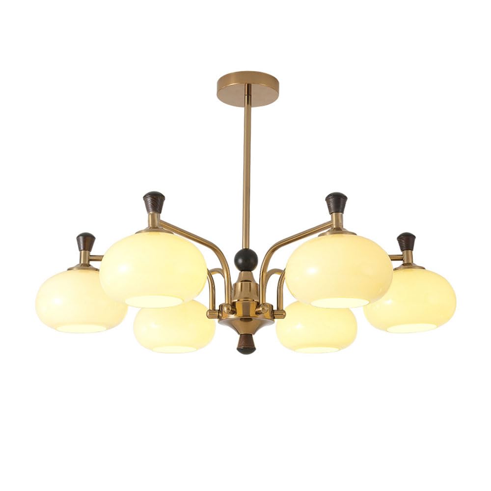 Lustre rétro 6 lampes pour éclairer un grand salon sombre, suspension bois antique E27