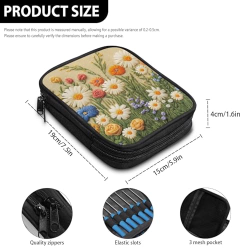 Image of Art Daisy Crochet Hook Case Crochet Hook Holder Portable Storage Bag with Web Pockets Suitable for Needles /Knitting Accessories