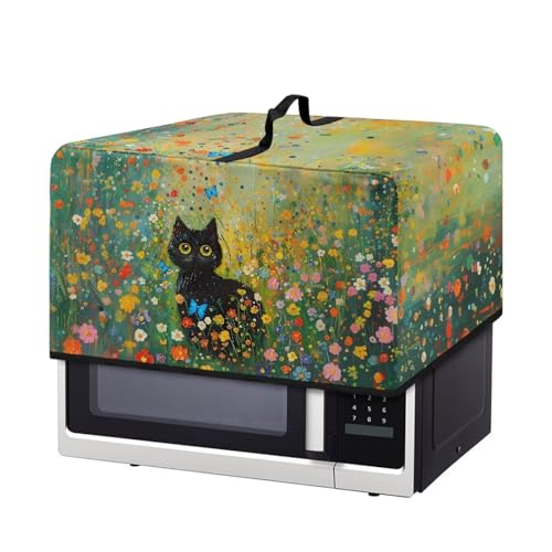 Image of Microwave Oven Dust Cover Decorative Air Fryer Toaster Oven Cover Countertop Microwave Protector for Indoor Kitchen Decor, L, Black Cat Floral Green
