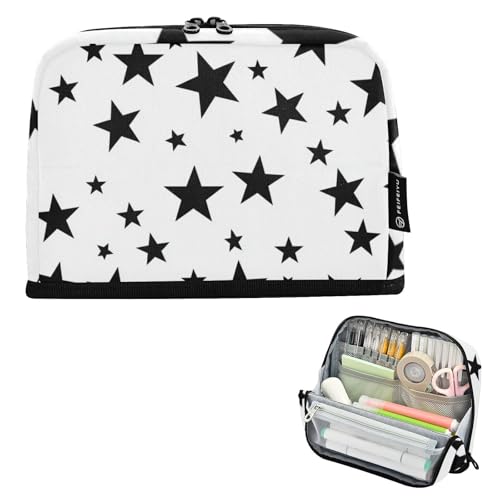KLUVIO Black Five-pointed Star Big Capacity Pencil Case Pen Pouch Box Organizer Sturdy Zipper School Supplies Pen Bag For Kids Boys Girls Adults