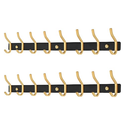 MEIJO Appendiabiti da Parete, Ganci Attaccapanni in Acciaio Inox da Muro Moderno Appendiabiti per Cameretta, Ingresso, Cucina, Bagno (8-Ganci 2pcs, Nero & Oro)
