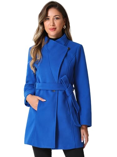 Image of Allegra K Women's Winter Elegant Stand Collar Overcoat Long Belted Pea Coat