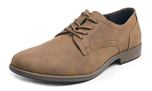 FEVERSOLE Men's Classic Dress Oxford Vegan Leather Casual Derby Shoes Light Brown Nubuck Size 9 M US