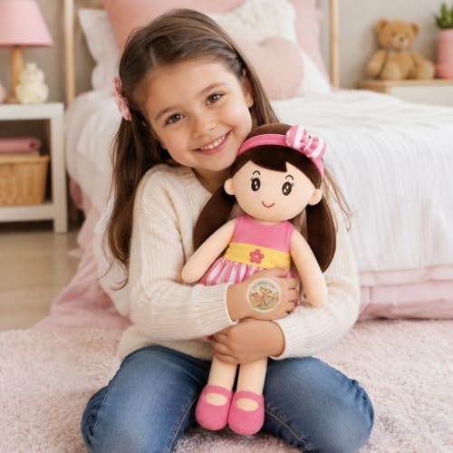 Image of Cute Doll 45 cm for Kids, Soft Plush Doll with Stylish Dress, Huggable Stuffed Toy for Girls and Boys, Birthday Gift, Room Decor, Pretend Play and Storytelling Companion, Pink Soft Toy