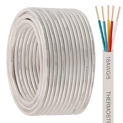 Thermostat Wire - 18/5 100FT Solid Copper 18 Gauge 5 Conductor Power Circuit Cable For Heating & Air Conditioning Equipment, Doorbells And Other Indoor/Outdoor Low Voltage Applications UseWhite