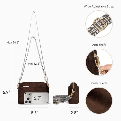 Image of BOSTANTEN Small Crossbody Purse for Women Triple Zip Cell Phone Leather Handbag with Colored Shoulder Strap