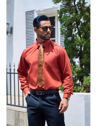 Barry.Wang Solid Colors Mens Dress Shirt and Tie Set Formal Business Wedding Shirts Long Sleeve Button Down Casual 6PCS3