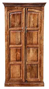 balaji wooden mango wood standard wardrobe storage almirah cabinet with 2 door for living room bedroom hall home (teak finish)