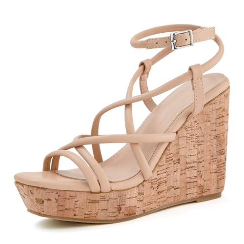 Image of Coutgo Women Platform Wedge Sandals Cork Slingback Wedges Espadrilles Heels Summer Shoes