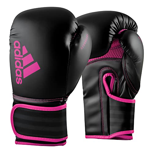 Gants de boxe adidas Hybrid 80 anti-chocs noirs et roses de 16 oz