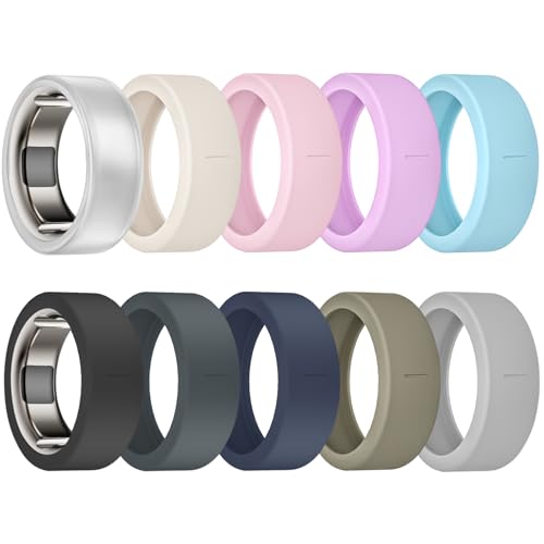 BandRain Oura Ring Gen 4 & 3/ULTRAHUMAN Ring AIR用 10枚パック カバー 傷防止 伸縮性 シリコン プロテクター ケース アクセサリー レディース メンズ ワークアウト ジム (10色 - セット 9, S (6/7/8/9/10))の商品画像（Amazon）