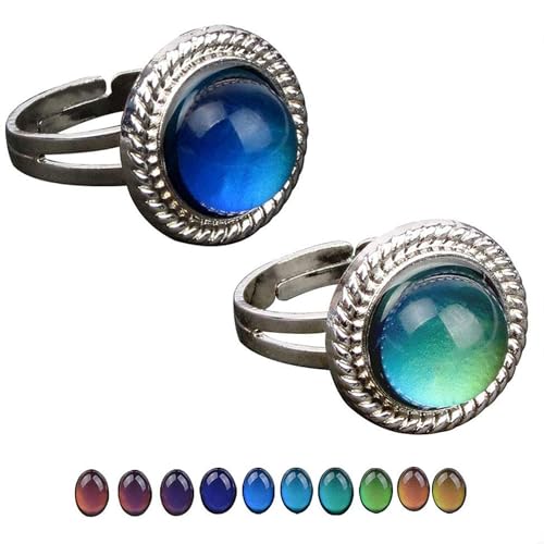 2 PCS Oval Mood Ring Retro Style Adjustable Finger Ring For lovers Friends-One size fits all