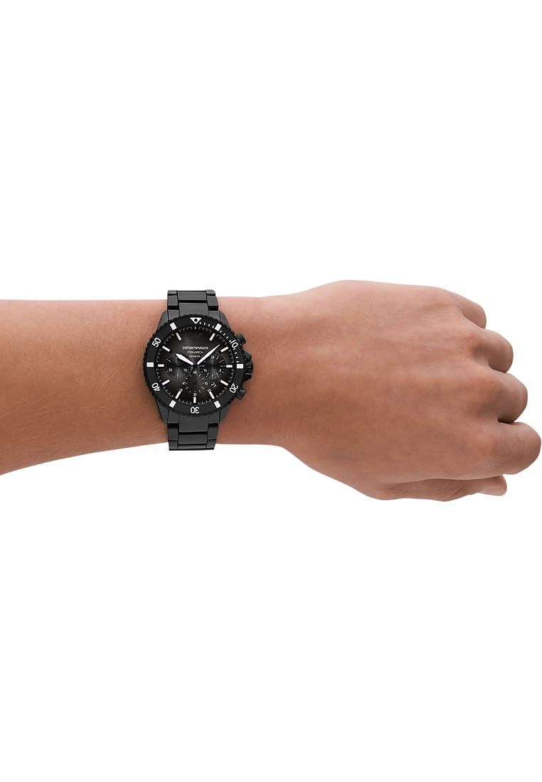 Emporio Armani Męski zegarek z chronografem, ceramiczny zegarek z kopertą o średnicy