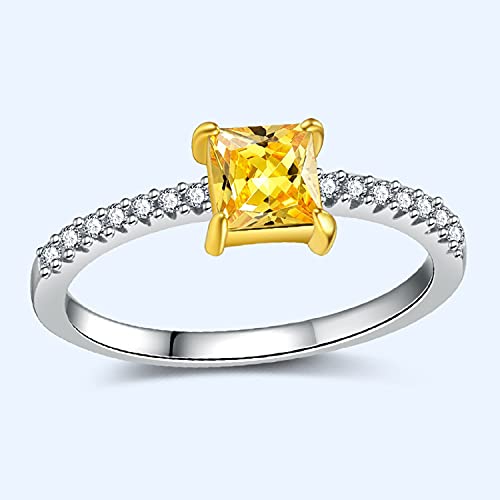 ChenFeng Wedding Birthstone Bride Engagement Yellow/Clear Ring 925 Silver Plated Ring Gifts (10)
