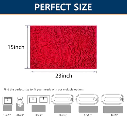 Image of BOANKODU Bathroom Rugs 15x23, Extra Soft Absorbent Chenille Bath Rugs, PVC Backing Quick Dry, Machine Washable Bath Mats for Bathroom Floor, Tub and Shower, Home Decor Accessories, Red