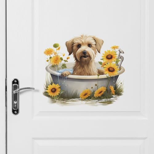 Vinilo decorativo perro adorable en bañera con girasoles miniatura 3