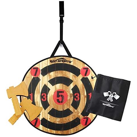 Win SPORTS Foam Axe Throwing Game - Indoor/Outdoor Target Game Includes Two Foam Axes, One 26”Easy-Fold Target,A Carry Bag Cover