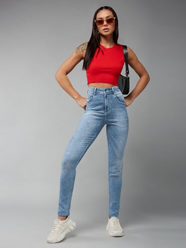 Image of Dolce Crudo Women's Light Blue Slim Fit High Rise Regular Length Light Wash Denim Stretchable Jeans
