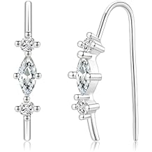 CERSLIMO Gold Threader Earrings for Women - 14K Gold Plated Hypoallergenic Cubic Zirconia Pull Through Dangle Drop Earrings