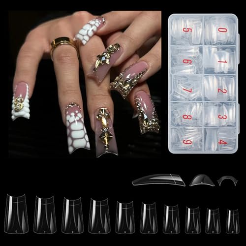 500 PCS Short Duck Nails Acrylic Extension False Nail Tips 10 Sizes Half Cover Wearing Armor Duckbill Style with Box for Women Girls Professional Nail Salon Home DIY Nail Art Manicure Accessories