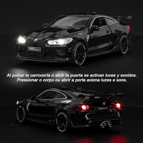 Image of Scale 1:32 B.M.W M4 - Black Alloy Diecast Pullback Metal Car Toy with Sound Light & Opening Doors - Best Gift Toy for Kids