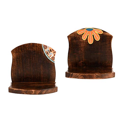Image of AAKRITI ART CREATIONS Handcrafted Wooden Brown Wall Shelves Set of 2 | Floral Art Wooden Wall Hanging Shelves | Matte Finish Decorative Shelf for Living Room, Bedroom & Gifting