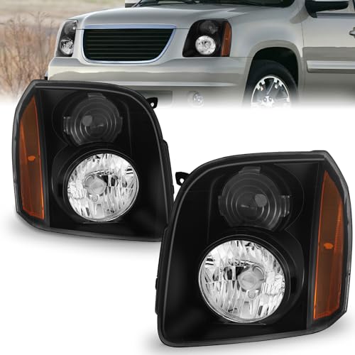 Bincmay Headlight Assembly Fit For 2007-2014 GMC Yukon 07-14 Yukon XL 1500 2500 Head Lamp (Black Housing With Amber Reflector)