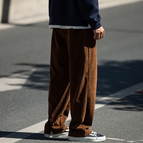 Rexcyril Men's Baggy Wide Leg Loose Fit Corduroy Pants Elastic Waist Straight Relaxed Drawstring Sweatpants4