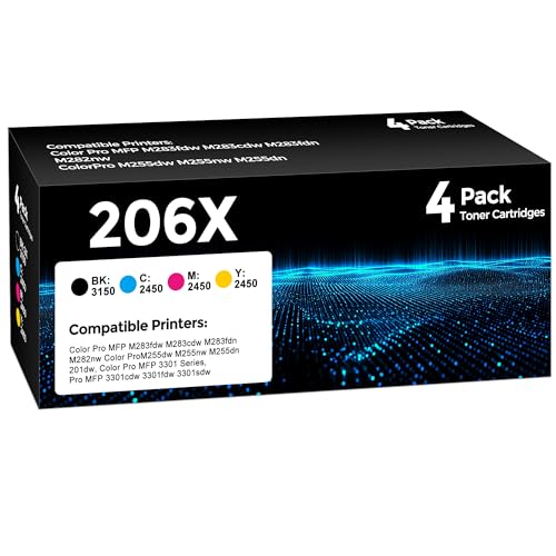 206X High Yield Toner Cartridge 4Pack Compatible with HP 206X 206A Toner Set for HP Color Laserjet Pro M255dw M255nw MFP M283fdw M283cdw M282nw M283fdn Ink(Black/Cyan/Yellow/Magenta