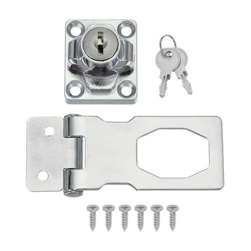 Image of MECCANIXITY Twist Knob Keyed Hasp Locks Safety Packlock Clasp Hasp Latches with Keys & Screws 2.5 Inch for Window Barn Drawer Cabinet Garage Closets Doors (Silver)
