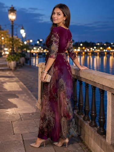 Image of PinkPatty Plus Size Maxi Dresses for Women Casual Flowy Long Dress 3 /4 Sleeve V Neck Wrap Dress with Belt