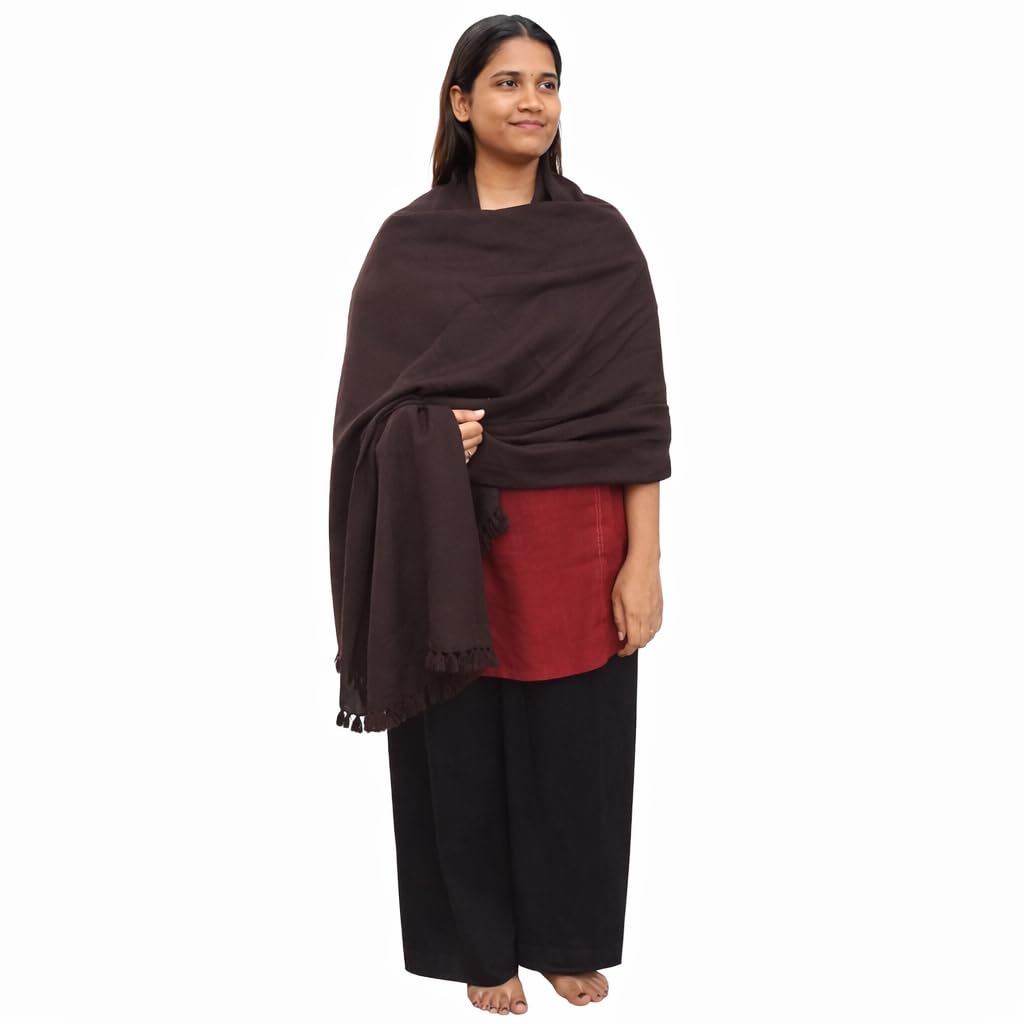Jarvas acrylic shawl | Hand Woven Woollen shawl |acrylic winter shawl for men and women | Kashmiri shawl for men and women |winter warm shawl |woolen shawl |Salvai |stole (36 x 72 inches) Brown-picture-34