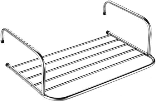 AZIEBAY バルコニー物干しラック ステンレススチール製屋内・屋外兼用 省スペース折りたたみ式穴あけ不要 伸縮式安定性 手すり・窓枠・ヒーター・物干しラック取り付け タオル掛け用