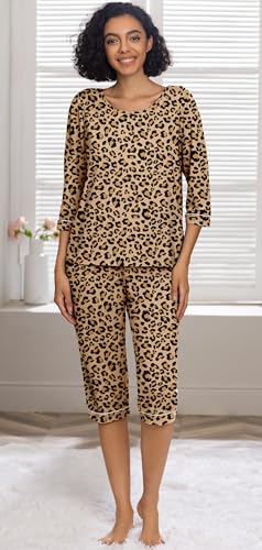 Image of PrinStory Womens Pajama Sets Capri Pjs Soft Lounge Sets XS-4XL