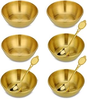 Dipping Bowls Set of 6, Stainless Steel Golden Dip Bowls Serving Dishes Set, Tapas Bowls, Small Bowls for Dips Ingredients Appetizer Sauce Nibbles, Polished Snack Bowls, Incl 3 Spoon, Dishwasher Safe