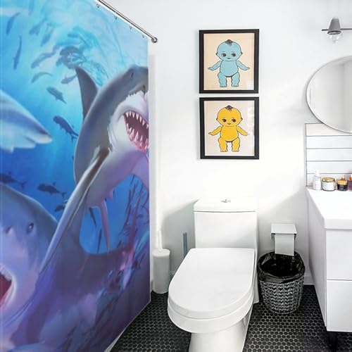 Rideau de douche requin imprimé haute définition en polyester étanche 152x183cm - 3
