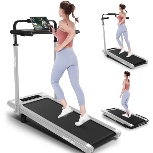 Image of ANCHEER Treadmill with 12% /15% Incline, Folding Walking Pad with Handle Bar, 320-450lb Capacity Under Desk Foldable 3.5HP Treadmills for Home /Office /Gym,Installation-Free