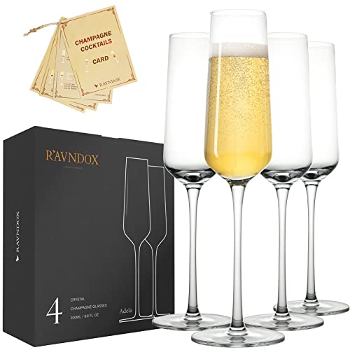 Champagne Flutes, RAVNDOX CG3 Classy Champagne Glasses 6.8oz Set of 4 Lead-free Glasses- Modern & Elegant for Women, Men, Wedding, Anniversary, Christmas, Birthday , Premium Crystal
