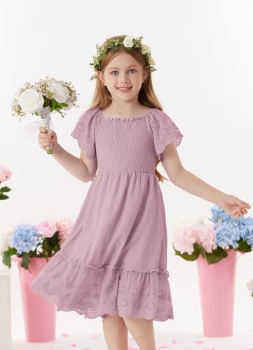 GRACE KARIN Girls Bow Back Dress Summer Beach Party Casual Sundress Ruffle Backless Dress for Teens Girls Size 6-144