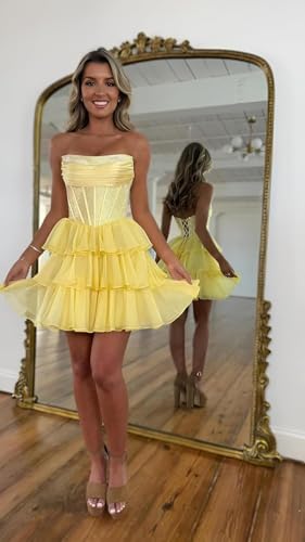 Strapless Homecoming Dresses for Teens 2025 Tiered Chiffon Corset Short Prom Formal Dress2