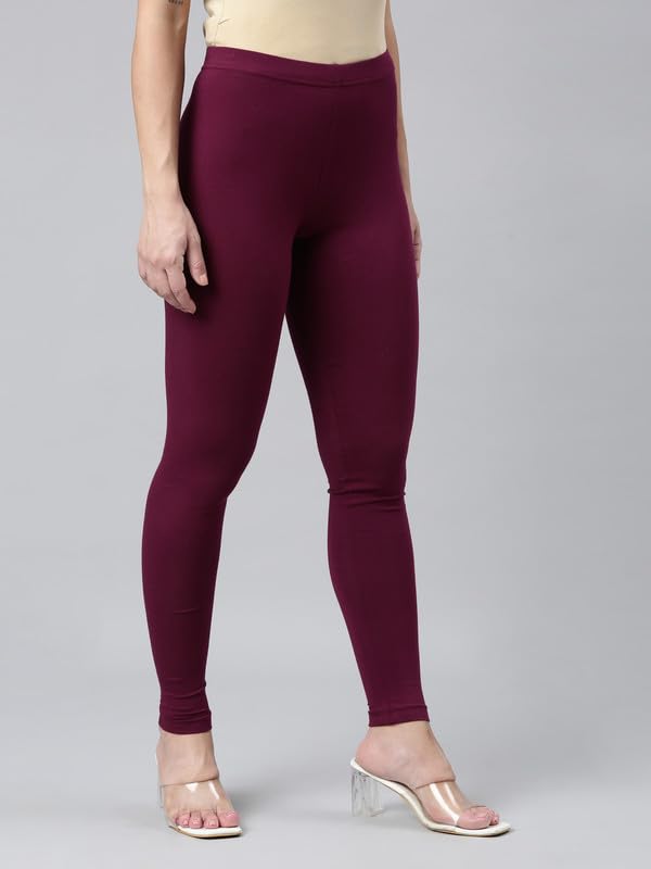 Image of GO COLORS Soft Cotton Stretch Ankle Length Leggings for Women | Breathable