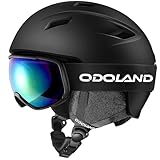 Odoland Ski Helmet and Goggles Set for Adults & Youth, Snowboard Helmet with Goggles - Shockproof Winter Sports Helmet with Protective Shell for Men, Women & Teens, Black, L