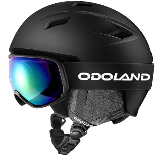 Odoland Ski Helmet and Goggles Set for Adults & Youth, Snowboard Helmet with Goggles - Shockproof Winter Sports Helmet with Protective Shell for Men, Women & Teens, Black, S