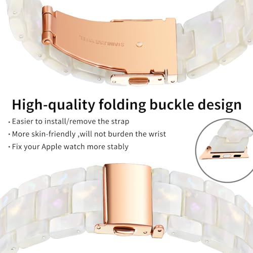 Image of Bestig Resin Band Compatible with Apple Watch Bands for Women 40mm 38mm 41mm 42mm(Series 11 10), Lightweight Waterproof Strap for iWatch Series 10 9 8 7 6 5 4 3 2 1 SE Men(Aurora /RoseGold)