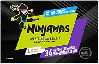 Pampers Ninjamas Nighttime Bedwetting Underwear Boys Size L (64-125 lbs) 34 Count (Packaging & Prints May Vary)
